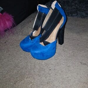 Cobalt Blue Platform High Heels with Black Ankle Strap